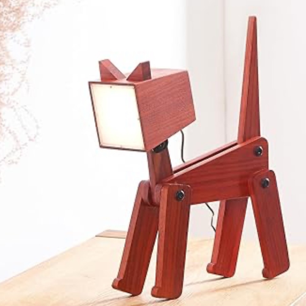 Unique Bedside Table Lamp Cat Adjustable Body Fun Wooden Desk Lamp